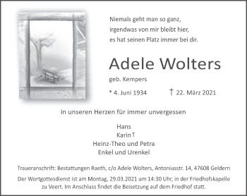 Traueranzeige von Adele Wolters 
