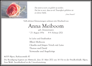 Traueranzeige von Anna Meiboom 
