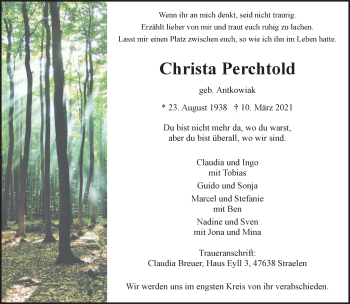 Traueranzeige von Christa Perchtold 