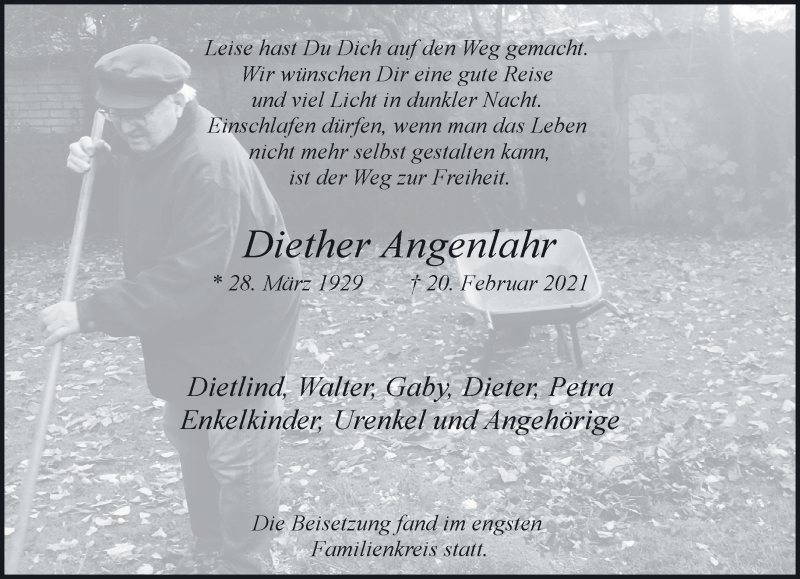  Traueranzeige für Diether Angenlahr vom 06.03.2021 aus 