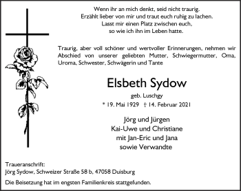 Traueranzeige von Elsbeth Sydow 