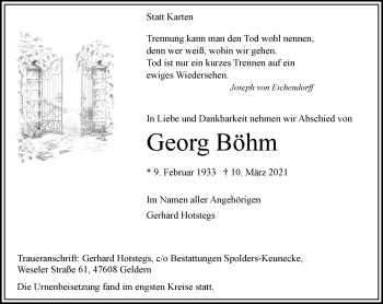 Traueranzeige von Georg Böhm 