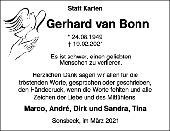 Traueranzeige von Gerhard van Bonn 
