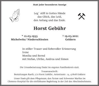 Traueranzeige von Horst Gebühr 