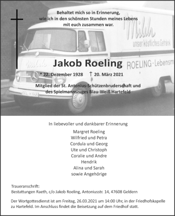 Traueranzeige von Jakob Roeling 