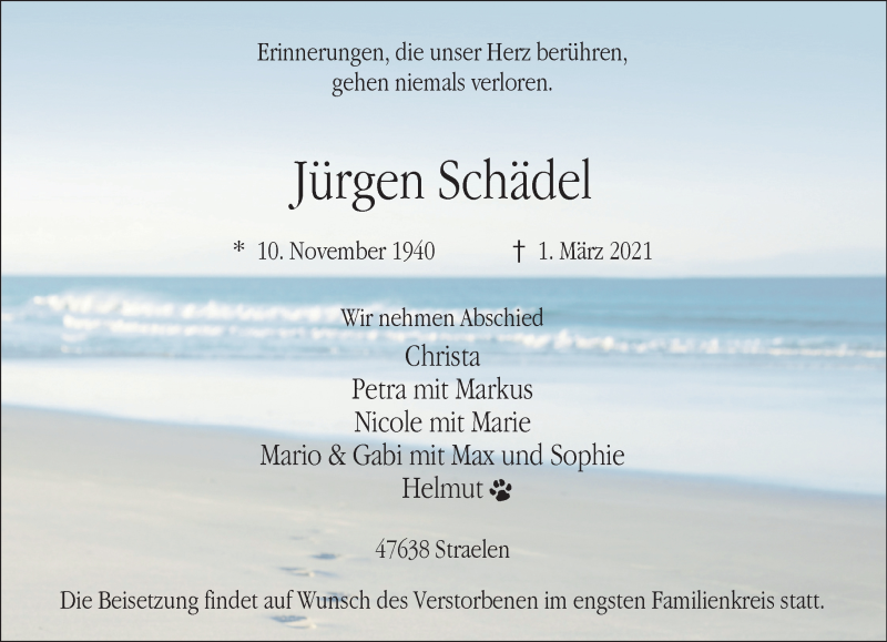  Traueranzeige für Jürgen Schädel vom 06.03.2021 aus 