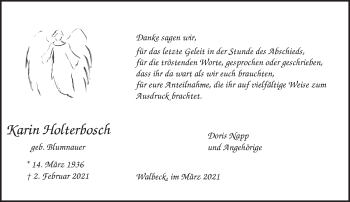 Traueranzeige von Karin Holterbosch 