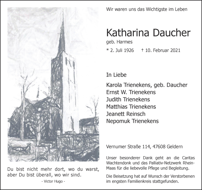  Traueranzeige für Katharina Daucher vom 06.03.2021 aus 