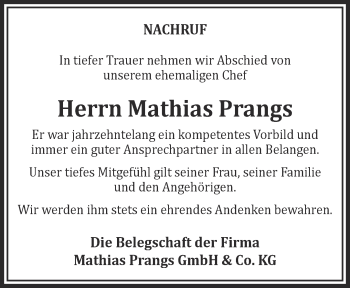 Traueranzeige von Mathias Prangs 