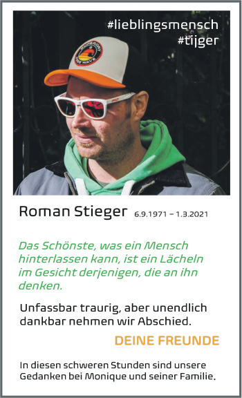 Traueranzeige von Roman Stieger 