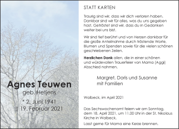 Traueranzeige von Agnes Teuwen 