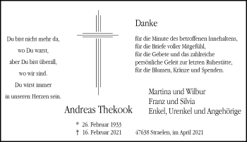 Traueranzeige von Andreas Thekook 
