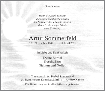Traueranzeige von Artur Sommerfeld 