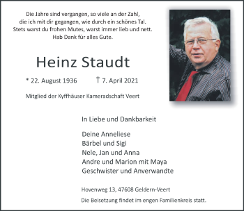 Traueranzeige von Heinz Staudt 