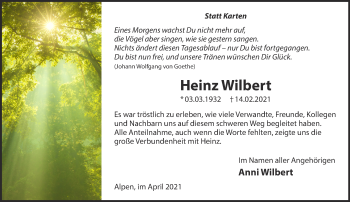 Traueranzeige von Heinz Wilbert 