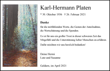 Traueranzeige von Karl-Hermann Platen 