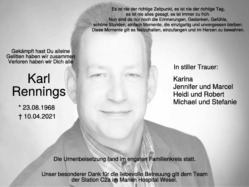  Traueranzeige für Karl Rennings vom 30.04.2021 aus 