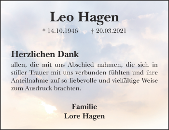 Traueranzeige von Leo Hagen 