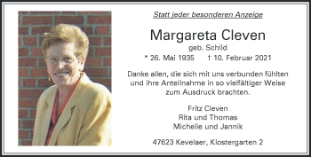 Traueranzeige von Margareta Cleven 