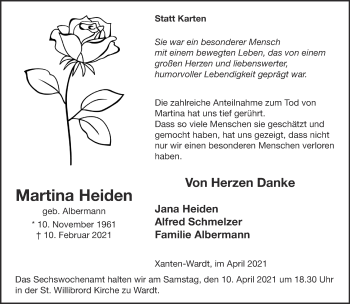 Traueranzeige von Martina Heiden 