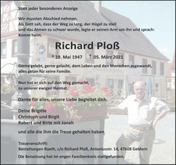 Traueranzeige von Richard Ploß 