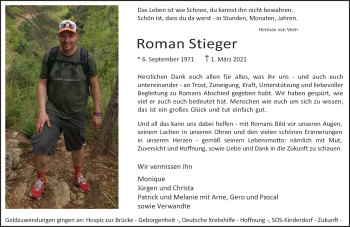 Traueranzeige von Roman Stieger 