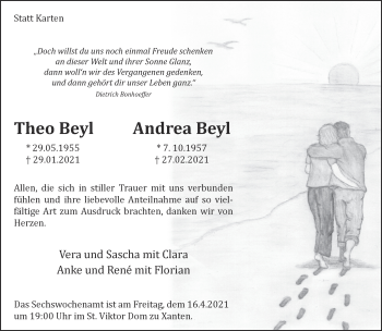 Traueranzeige von Theo und Andrea Beyl 