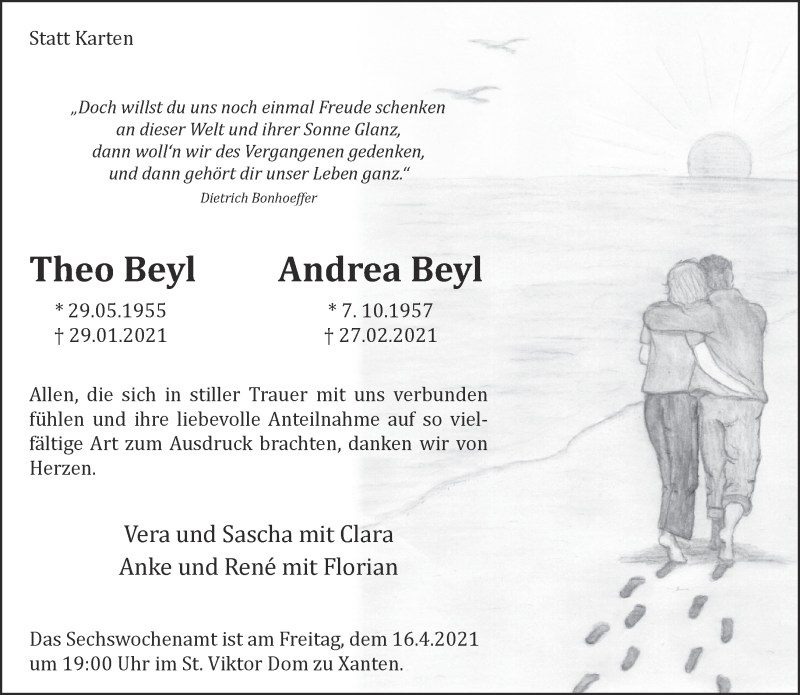  Traueranzeige für Theo und Andrea Beyl vom 10.04.2021 aus 
