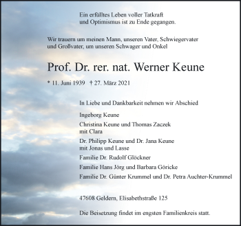 Traueranzeige von Werner Keune 