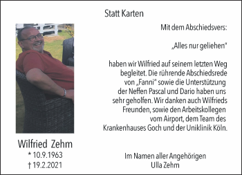 Traueranzeige von Wilfried Zehm 