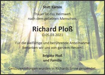 Traueranzeige von Richard Ploß 