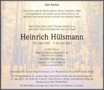 Traueranzeige von Heinrich Hülsmann 