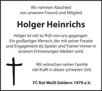 Traueranzeige von Holger Heinrichs 