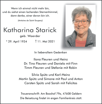 Traueranzeige von Katharina Starick 