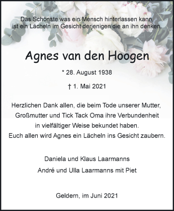 Traueranzeige von Agnes van den Hoogen 