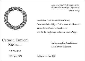 Traueranzeige von Carmen Ermioni Riemann 