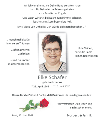 Traueranzeige von Elke Schäfer 