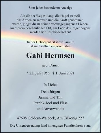 Traueranzeige von Gabi Hermsen 