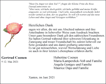 Traueranzeige von Gertrud Coenen 