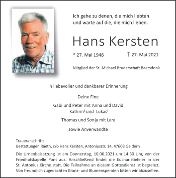 Traueranzeige von Hans Kersten 