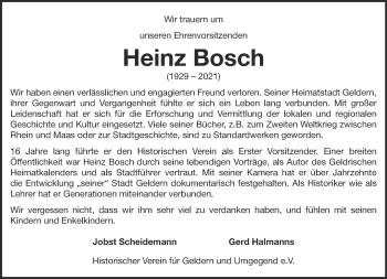 Traueranzeige von Heinz Bosch 