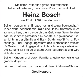Traueranzeige von Heinz Bosch 
