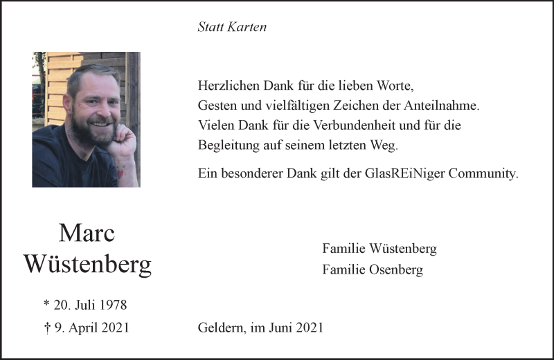  Traueranzeige für Marck Wüstenberg vom 12.06.2021 aus 