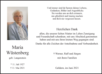 Traueranzeige von Maria Wüstenberg 