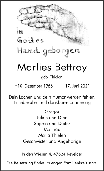 Traueranzeige von Marlies Bettray 