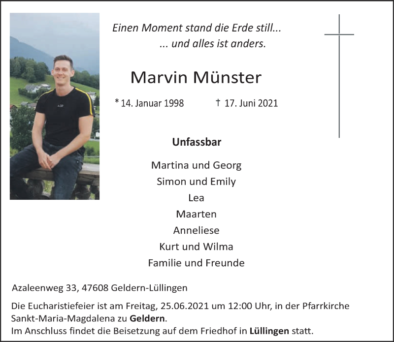  Traueranzeige für Marvin Münster vom 23.06.2021 aus 