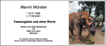 Traueranzeige von Marvin Münster 