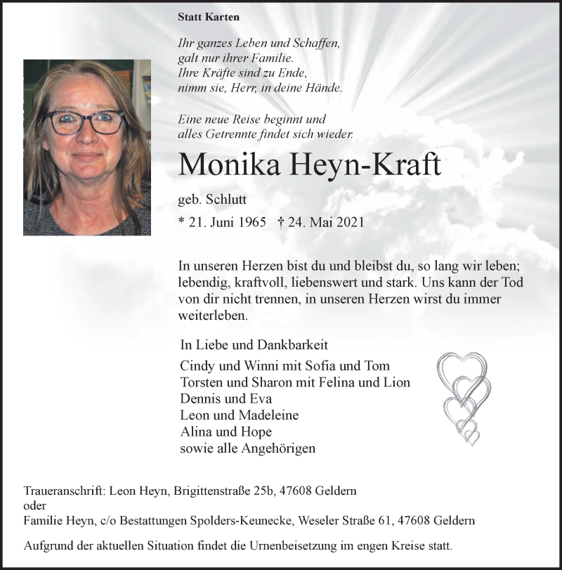  Traueranzeige für Monika Heyn-Kraft vom 05.06.2021 aus 