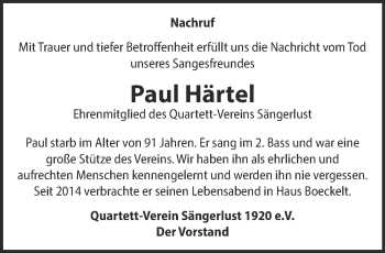 Traueranzeige von Paul Härtel 