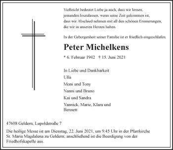 Traueranzeige von Peter Michelkens 
